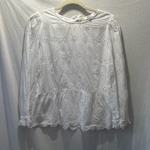 Madewell White Eyelet Keyhole Peplum Top - Picture 2 of 8